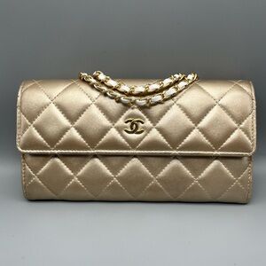 CHANEL Metallic Gold Quilted Wallet/Clutch